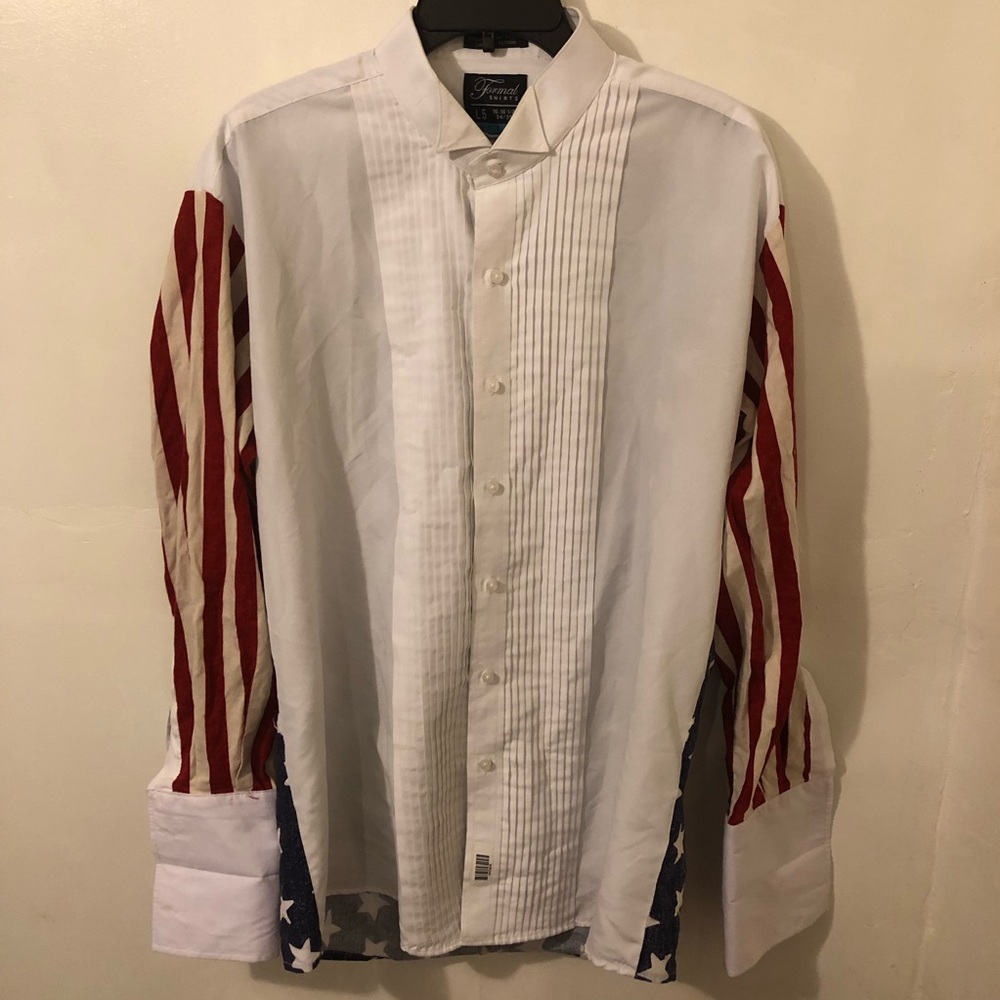 American Flag Embroidered Dress Shirt Men’s Large